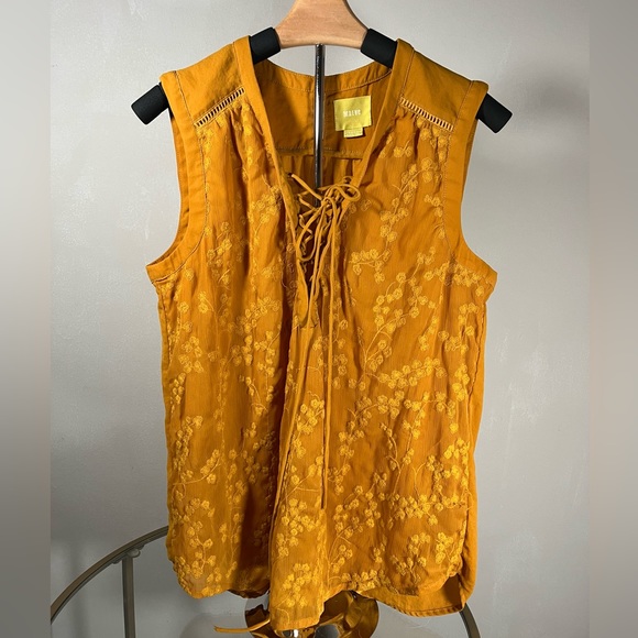 Maeve Womens Size 12 Embroidered Sleeveless‎ Blouse Turmeric Yellow Floral Boho - Picture 5 of 5
